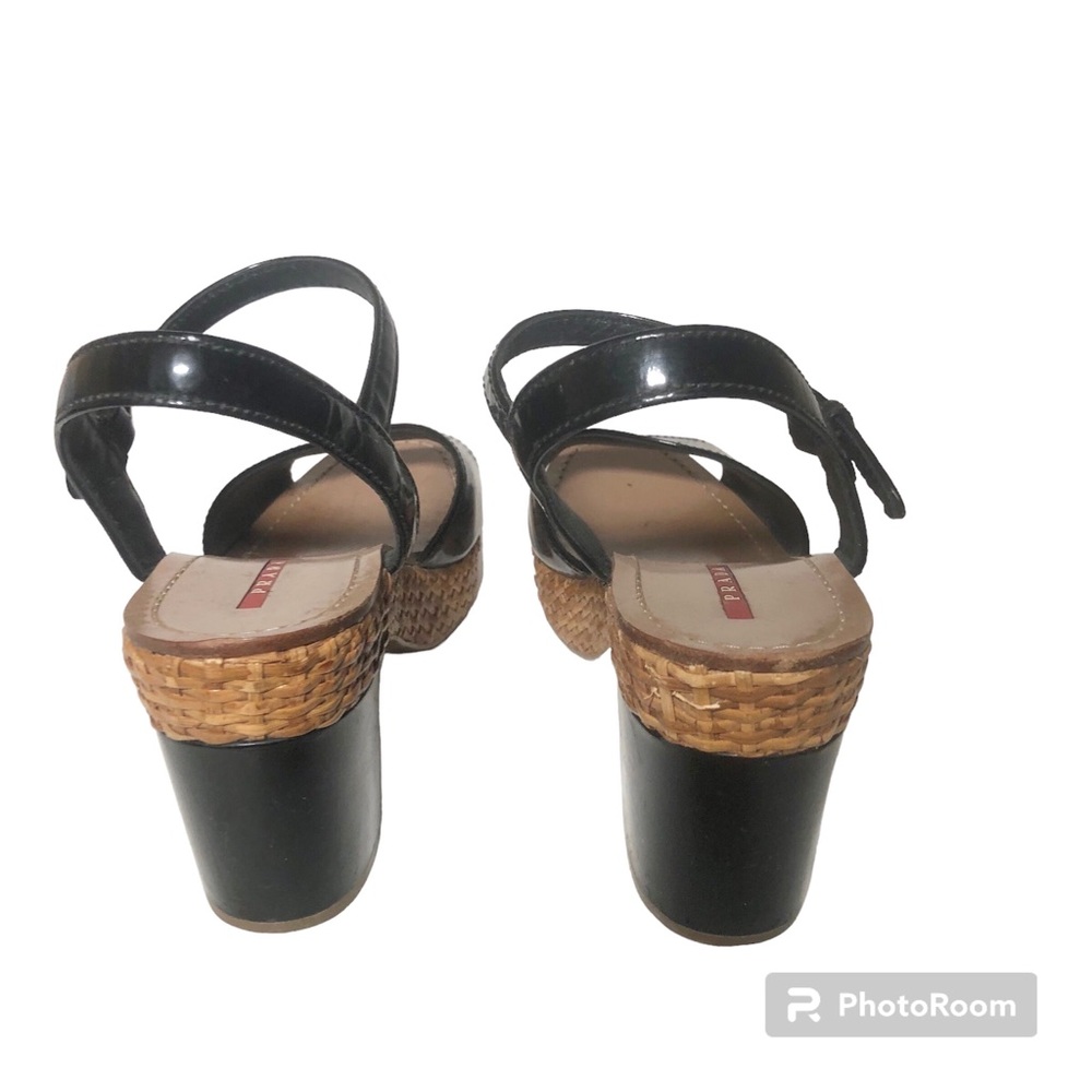 PRADA Sport black patent leather chunky wicker platform heels sz39.5 - Picture 5 of 14
